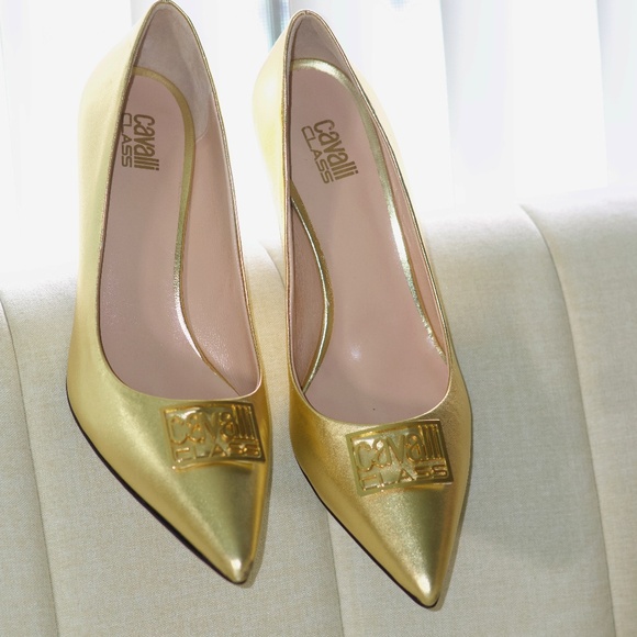 Cavalli Class Gold Metallic Leather Heels - Picture 4 of 6